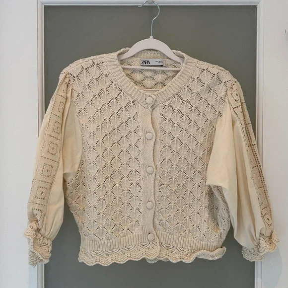 Zara Combination Knit Top - Ivory Crochet Cardigan ✨ - Picture 3 of 5
